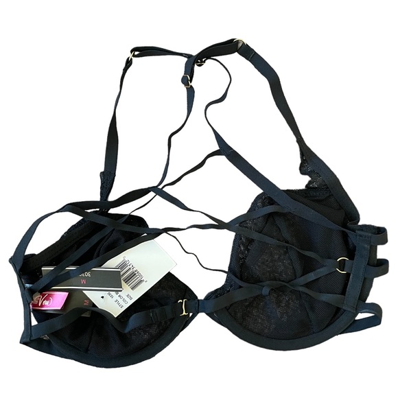 6898. Love, Vera Rose Lace & Mesh Cross Back Bra Black NWT - Picture 5 of 6